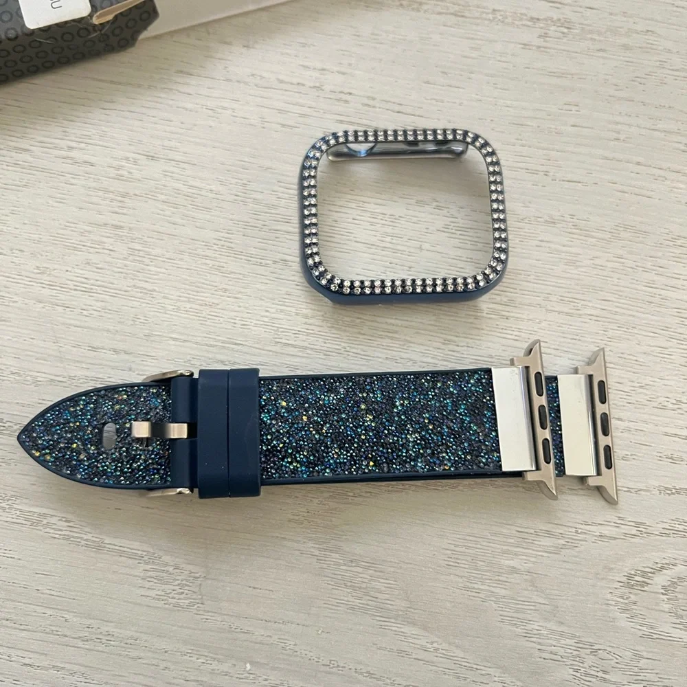 Bling Band Compatible Apple Watch Series 7 Band 45mm + Rhinestone Diamond Case